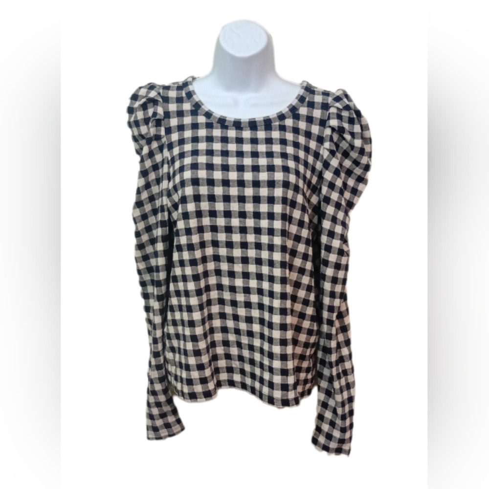 LOFT Monochrome Checkered Blouse